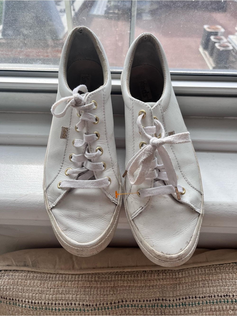 Keds White Women's Leather Lace-Up Sneakers